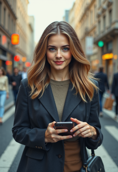 Pewna siebie modelka eksplorująca tętniącą życiem ulicę miasta.