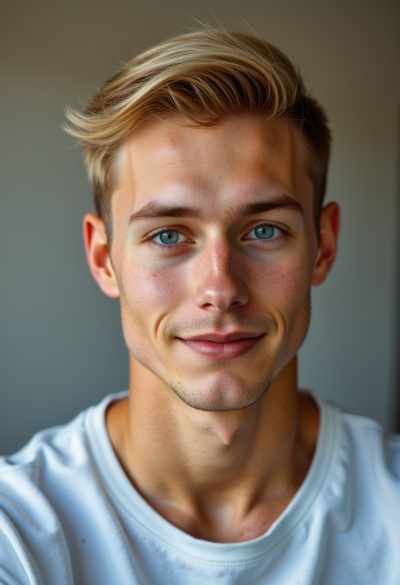 Ultra-realistyczne zdjęcie modela do profilu randkowego, naturalny uśmiech, miękkie światło dzienne, profesjonalna sesja fotograficzna, 8K, pełnoklatkowy aparat, wygląd jak z prawdziwego życia.