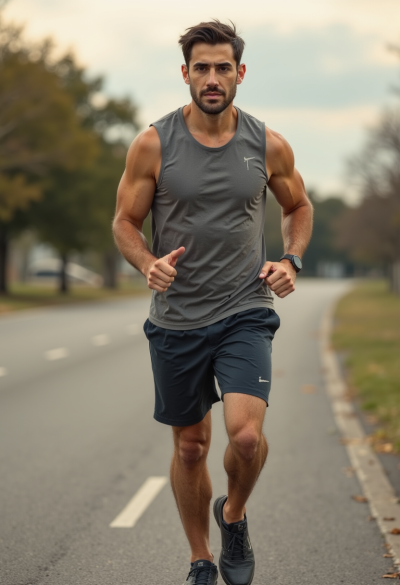 Ultra-realistyczne zdjęcie modela podczas lekkiej aktywności fizycznej, luźny sportowy strój, naturalny ruch, autentyczna energia, fotografia w stylu lifestyle, 8K, bez efektu pozowania.