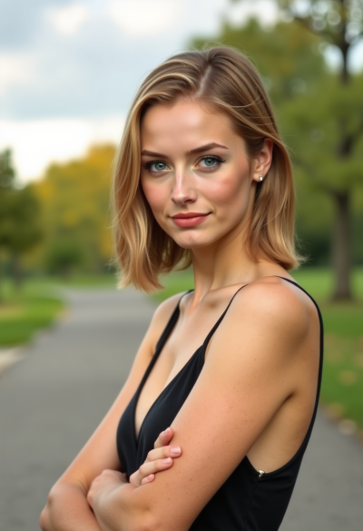 Ultra-realistyczne zdjęcie modela na świeżym powietrzu, delikatny uśmiech, swobodna postawa, fotografia wyglądająca jak najlepsze zdjęcie profilowe wykonane przez zawodowego fotografa, 8K.