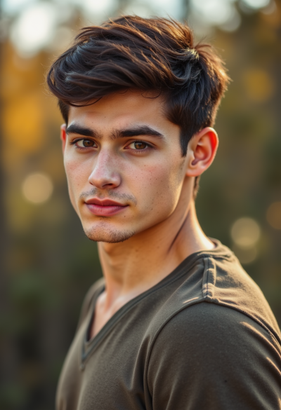 Ultra-realistyczne zdjęcie modela na świeżym powietrzu, delikatny uśmiech, swobodna postawa, fotografia wyglądająca jak najlepsze zdjęcie profilowe wykonane przez zawodowego fotografa, 8K.