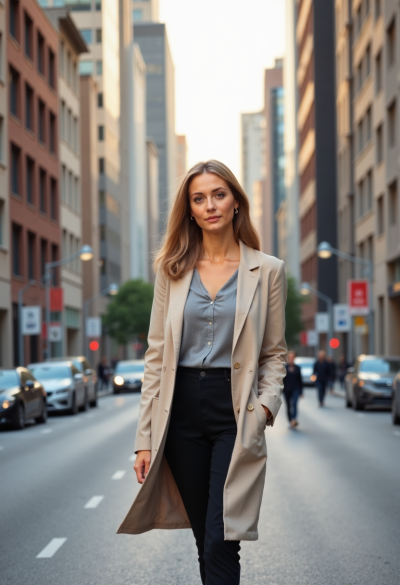 Pewna siebie modelka eksplorująca tętniącą życiem ulicę miasta.