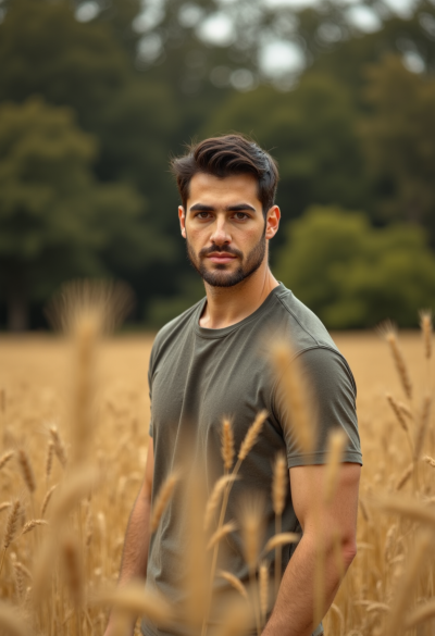 Model na zewnątrz, w naturze, w lesie lub dżungli, lub na polu pszenicy, ciesząca się naturalnym światem.